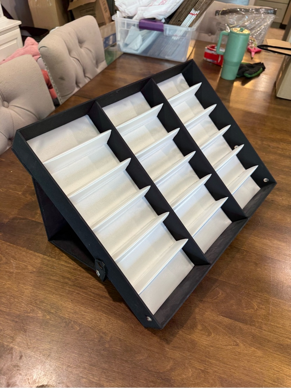 Black Foldable Sunglasses Display Stand with White Padded Slots